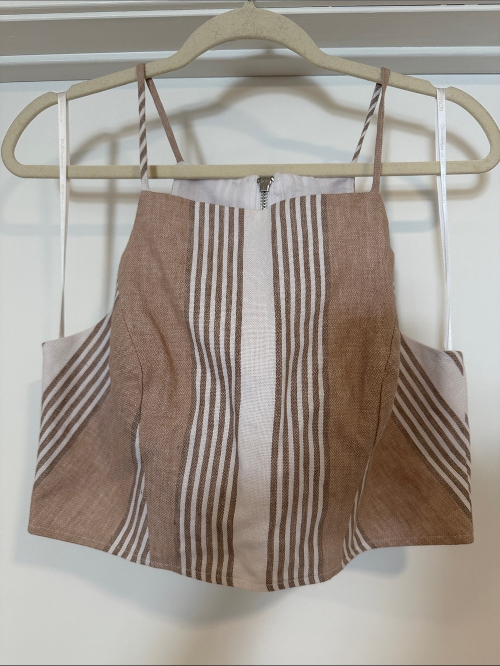 BCBGeneration Striped Brown and White Cropped Tank Top
